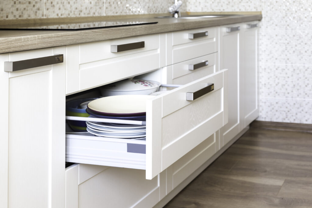 white kitchen cabinet drawer