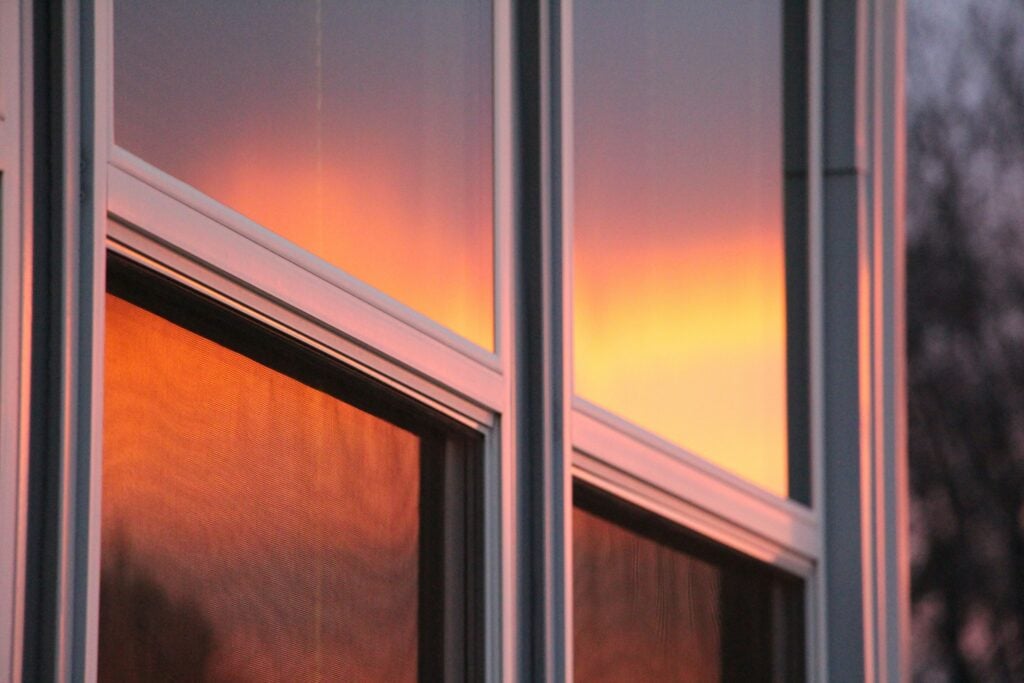 reflection on a window, exterior shot
